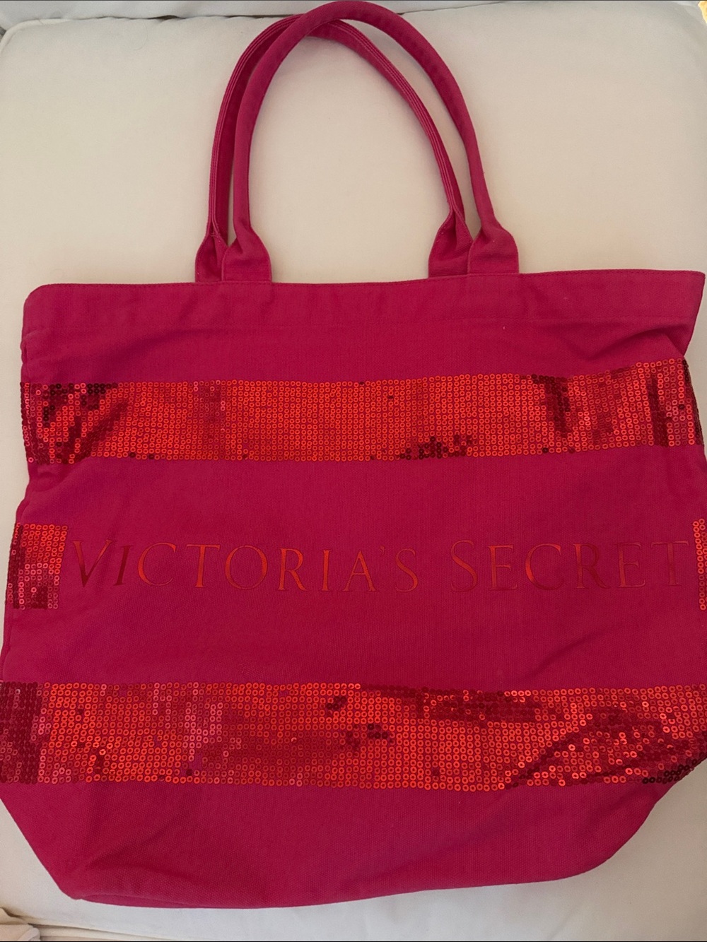 Victoria's Secret Pink Tote with Red Sequin Stripes - Picture 3 of 7